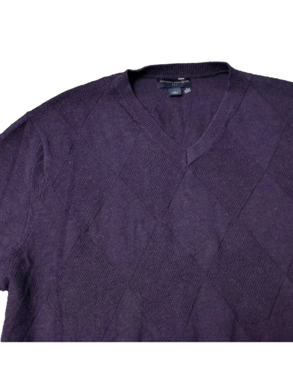 Banana Republic Sweater Mens M Medium Cotton Argyle Diamond Purple  Pullover